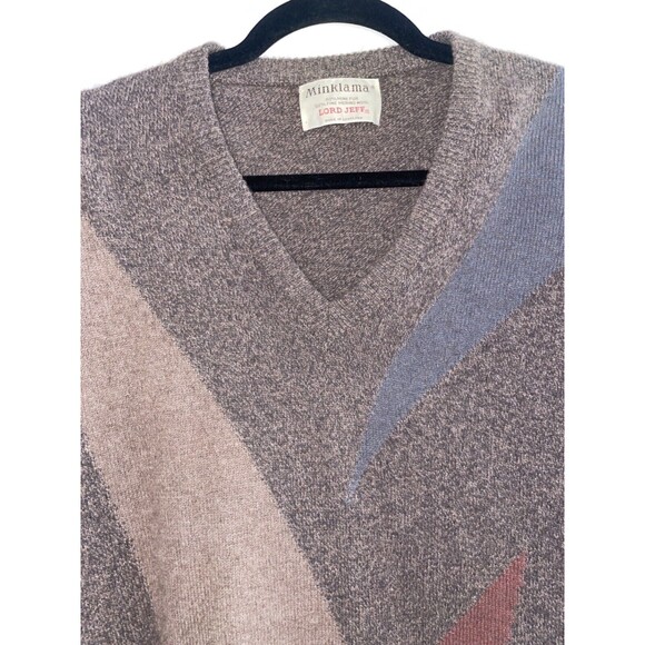 Minklama made in Scotland Men's V-Neck Sweater size S/no size tag Mink Fur Wool - Picture 2 of 6